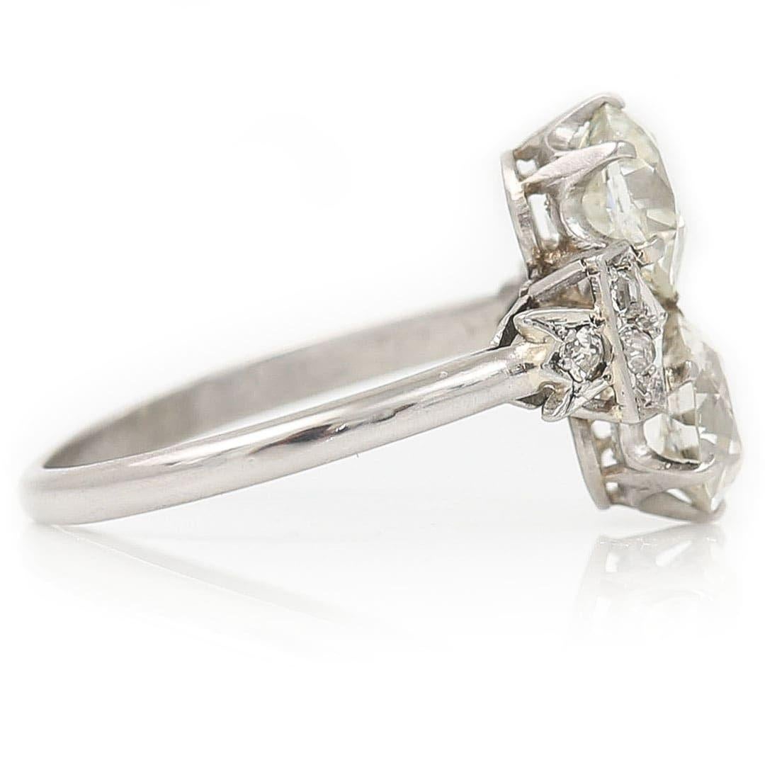 Women's Art Deco Platinum 2.48ct Old European Cut Two Stone Diamond Ring, circa 1920 For Sale