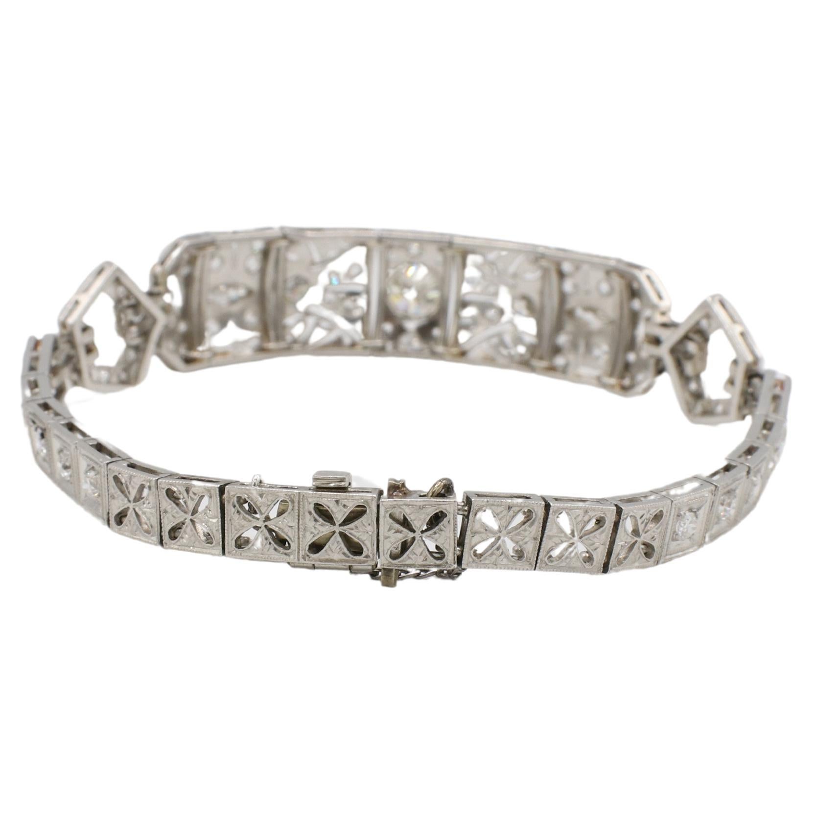 Art Deco Platin-Armband aus Platin mit 2,50 Karat natürlichen Diamanten im alteuropäischen Schliff  (Art déco) im Angebot