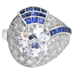 Art Deco Platinum 2.68ct VS1 Diamond and Sapphire Cocktail Ring GIA