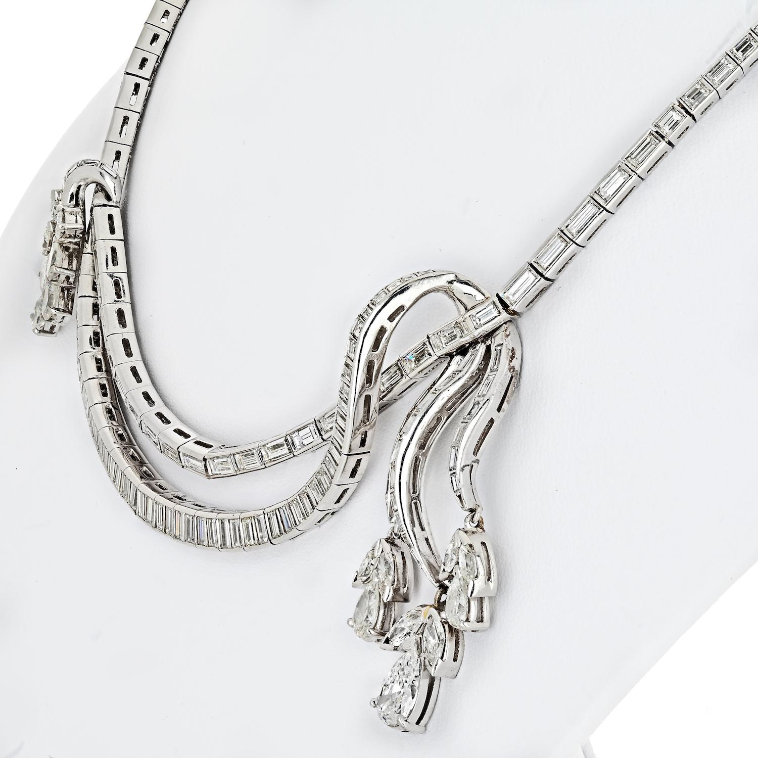 Art Deco Platin 27,5 Karat Diamant-Halskette (Tropfenschliff) im Angebot
