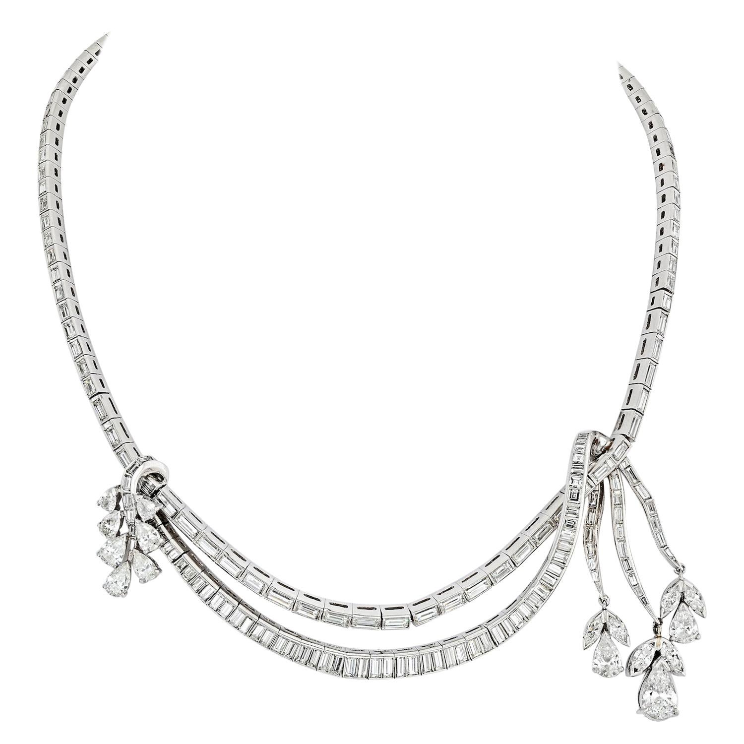 Art Deco Platinum 27.5 Carat Diamond Necklace