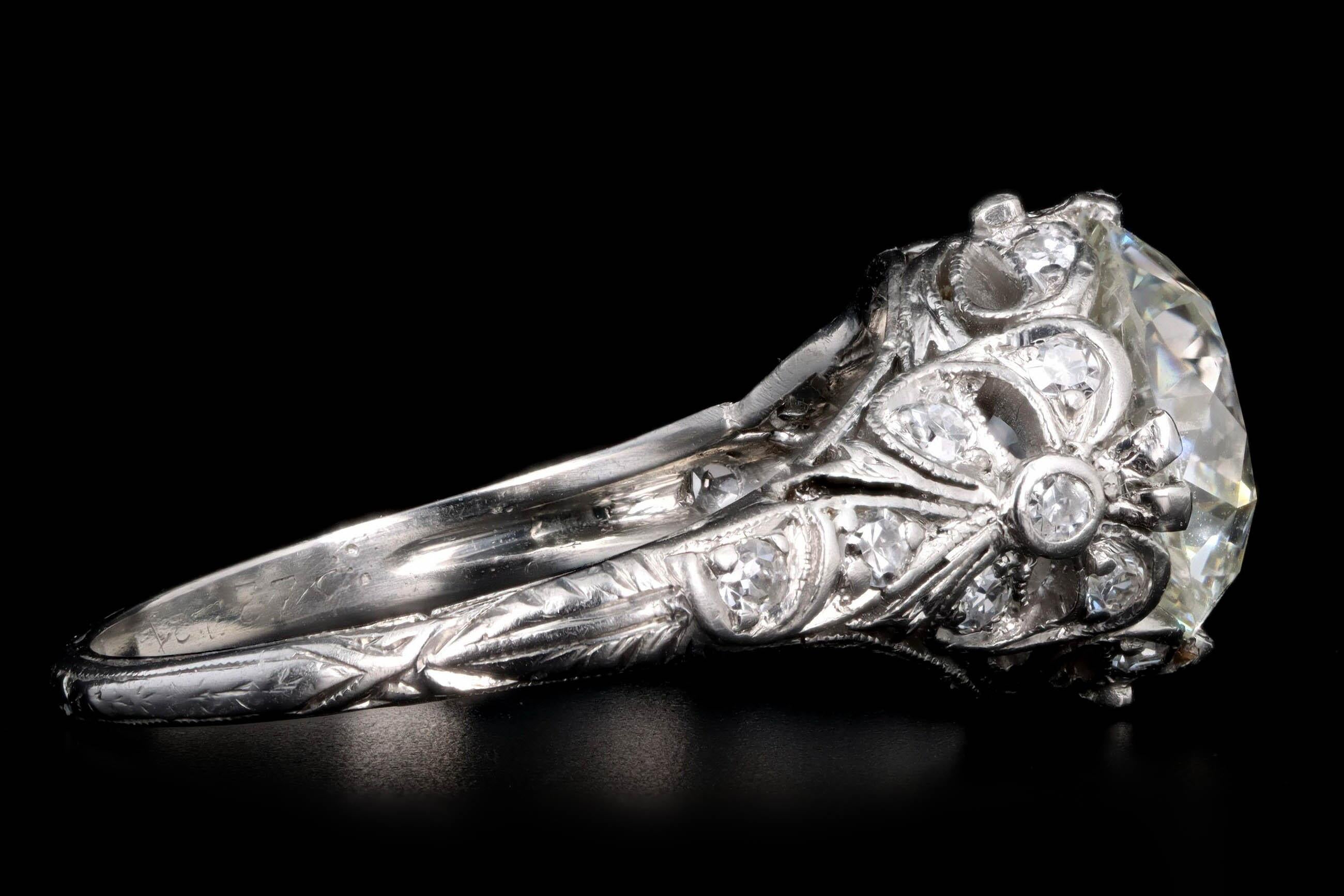 Women's Art Deco Platinum 2.75 Carat Old European Cut Diamond Engagement Ring