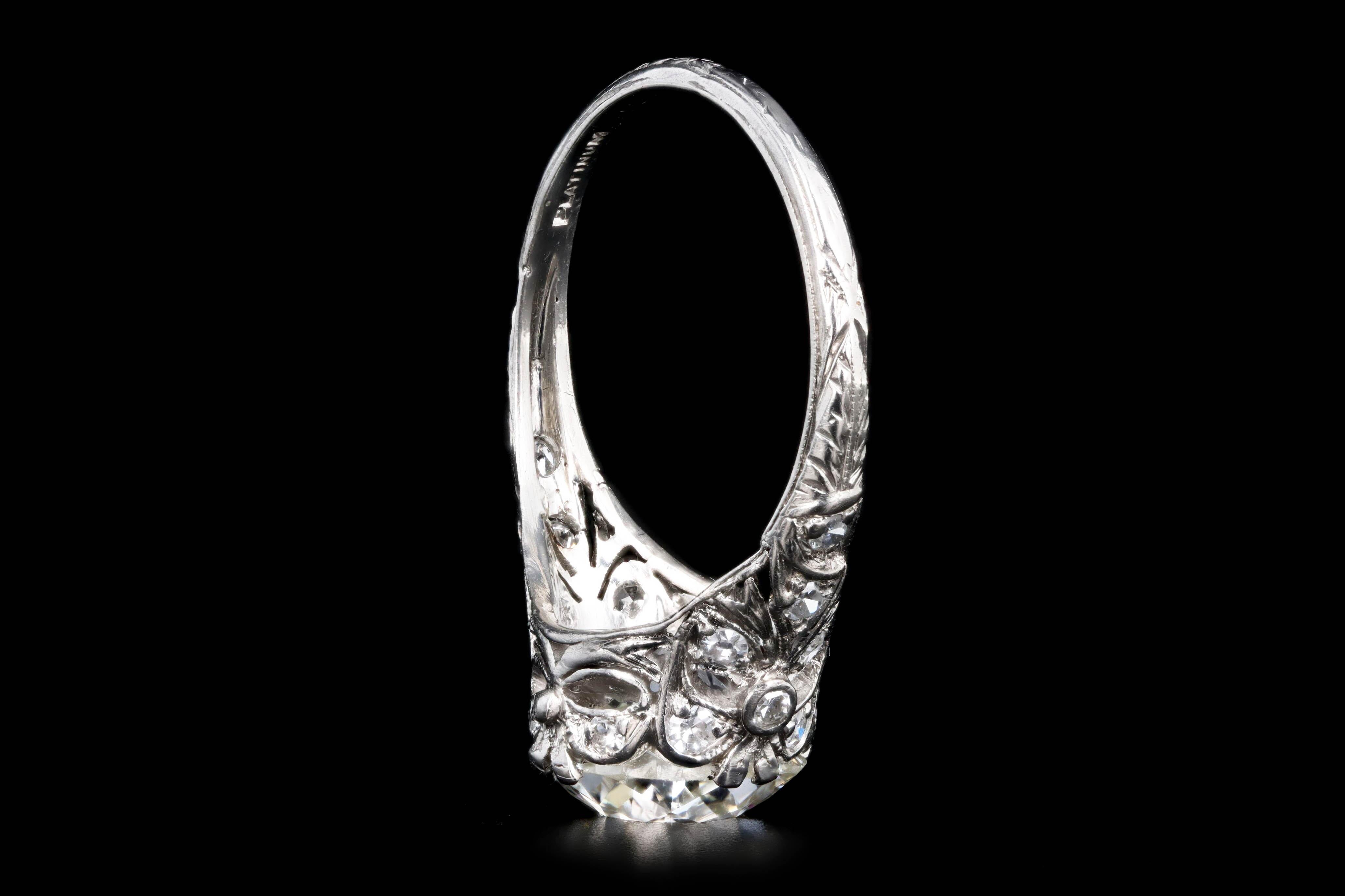 Art Deco Platinum 2.75 Carat Old European Cut Diamond Engagement Ring 2