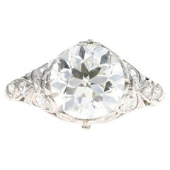 Art Deco Platinum 2.75 Carat Old European Cut Diamond Engagement Ring