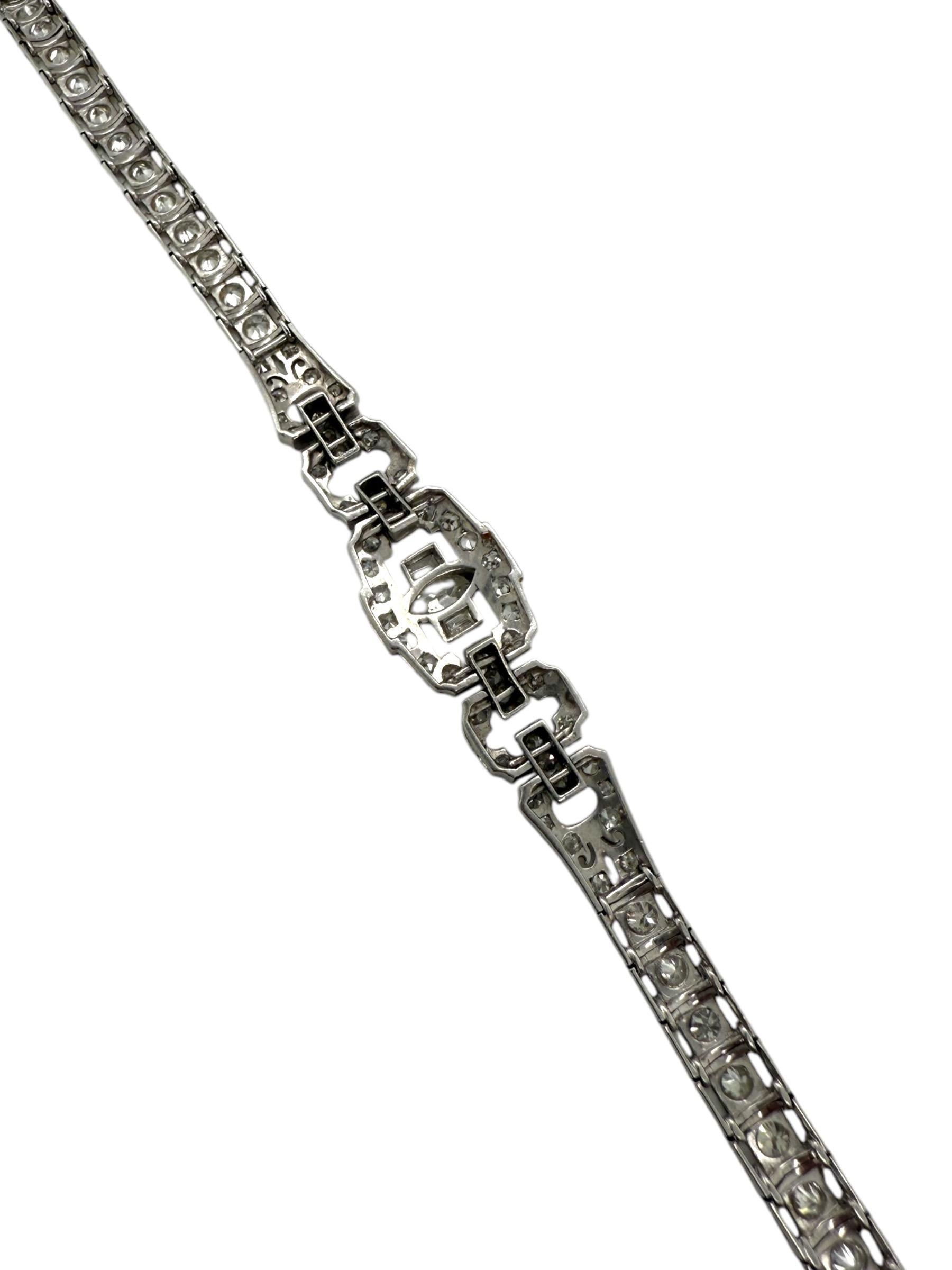 Art Deco Platinum 2.8 Carat Diamond Bracelet For Sale 5