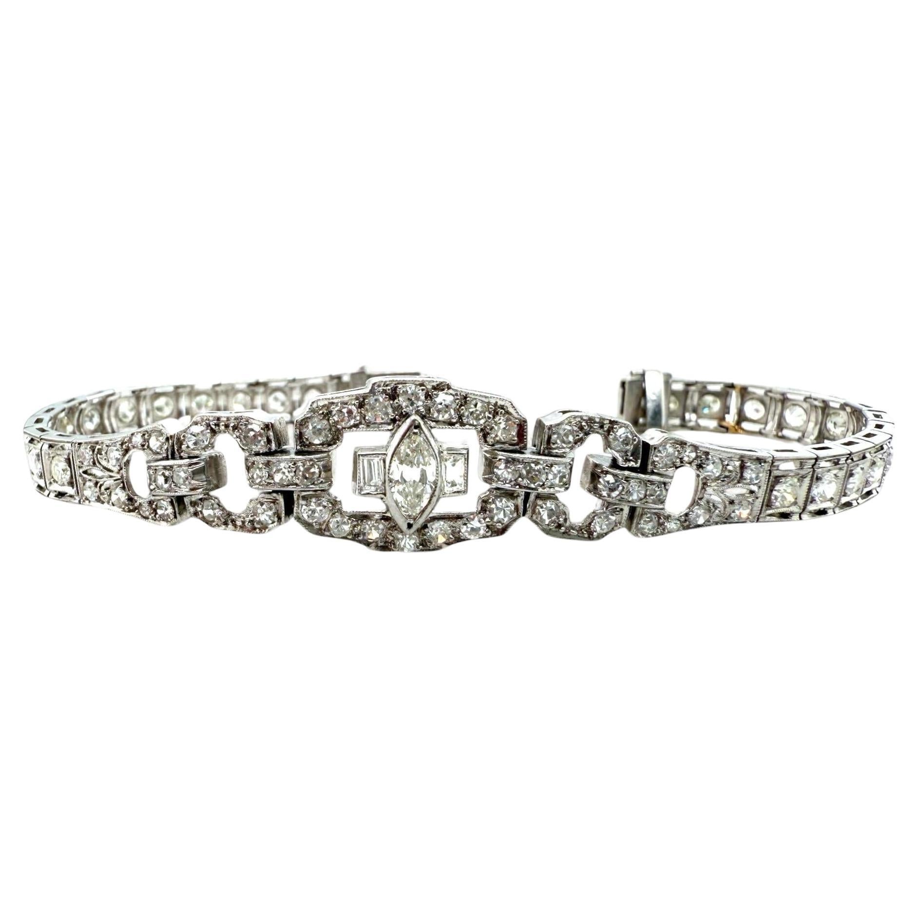 Art Deco Platinum 2.8 Carat Diamond Bracelet For Sale