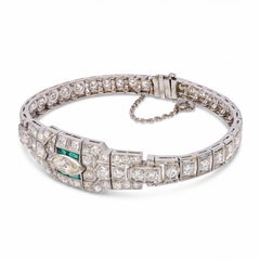 Art Deco Platinum 2.81tcw Diamond and Emerald Accent Link Bracelet