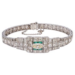 Art Deco Platinum 2.81tcw Diamond and Emerald Accent Link Bracelet