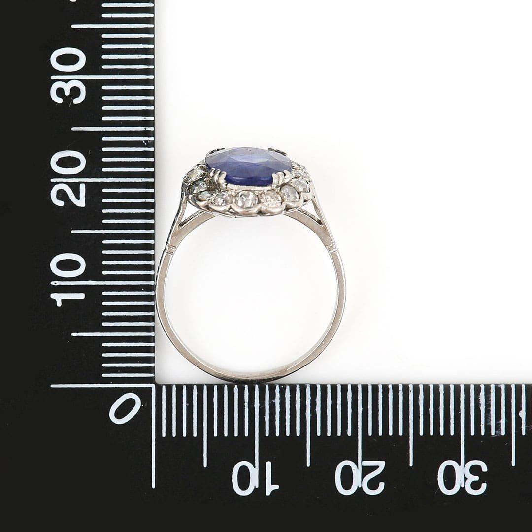 Art Deco Platinum 2.8ct Oval Sapphire 1.5ct Old Mine Cut Diamond Ring circa 1920 5
