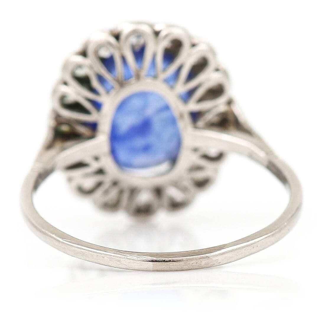 Art Deco Platin 2,8 Karat ovaler Saphir 1,5 Karat Diamantring mit altem Minenschliff um 1920 3
