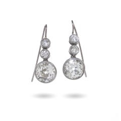 Art Deco Platinum Drop Earrings with 5.80ct Old European Cut Diamonds