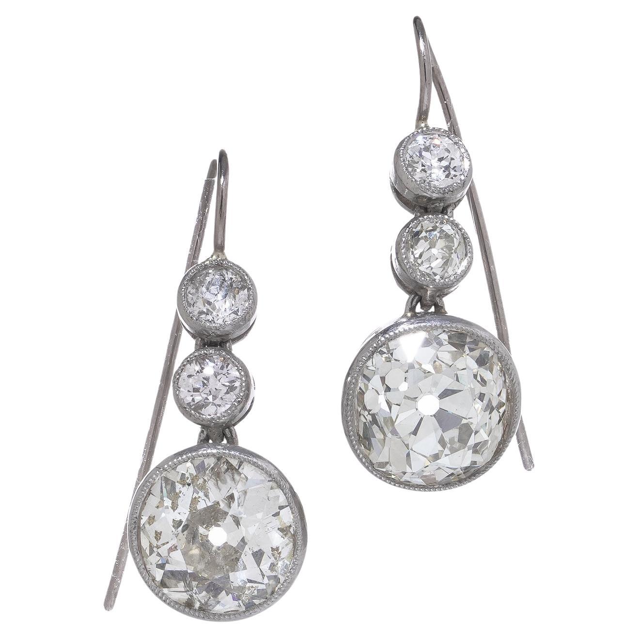Art Deco Platinum 2.9ct Diamond Drop Earrings