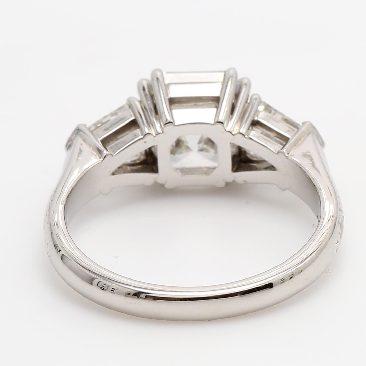 Women's Platinum 3-Stone Diamond Engagement Ring Asscher Cut Diamond For Sale