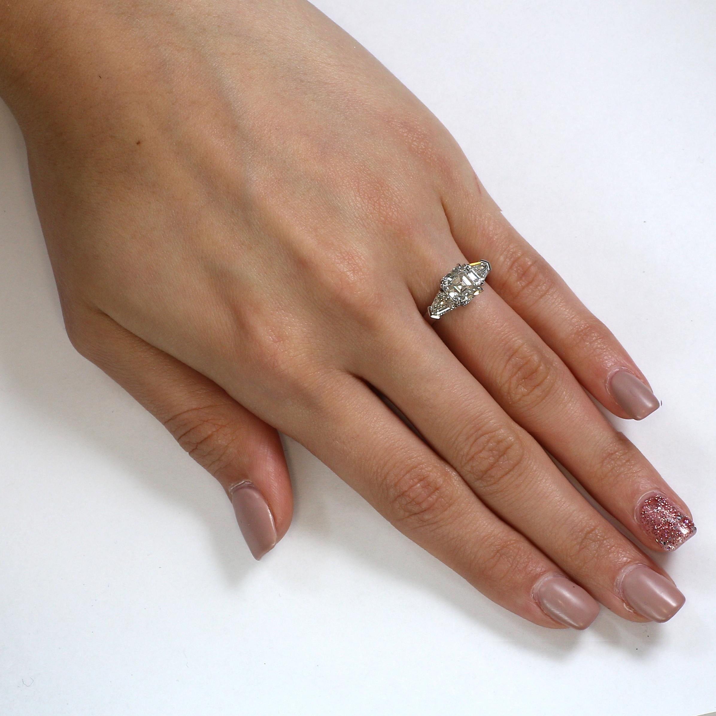 Platinum 3-Stone Diamond Engagement Ring Asscher Cut Diamond For Sale 1