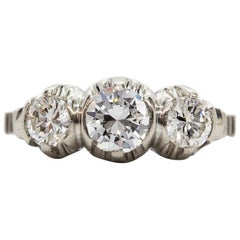 Art Deco Platinum 3 Stones Diamonds Ring