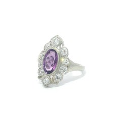 Art Deco Platinum 3.0ctw Amethyst & Old European Mine Cut Diamond Milgrain Ring