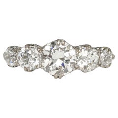 Art Deco Platinum 3.4ct Diamond 5-Stone Half-Hoop Ring, Circa 1920