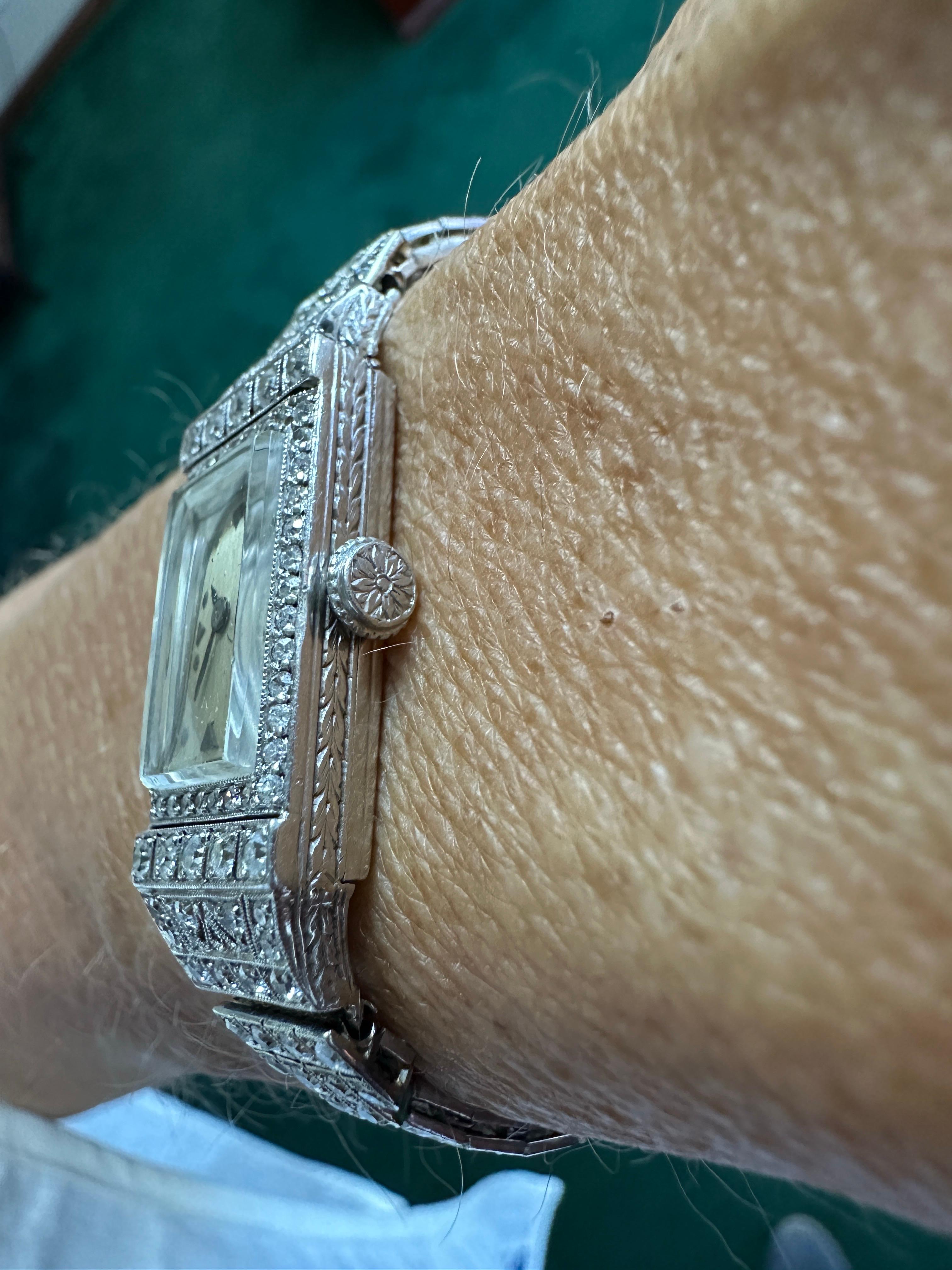 Art Deco Platinum 3.50Ct Diamond Watch VS-F 18-Jewell Manual Wind 10