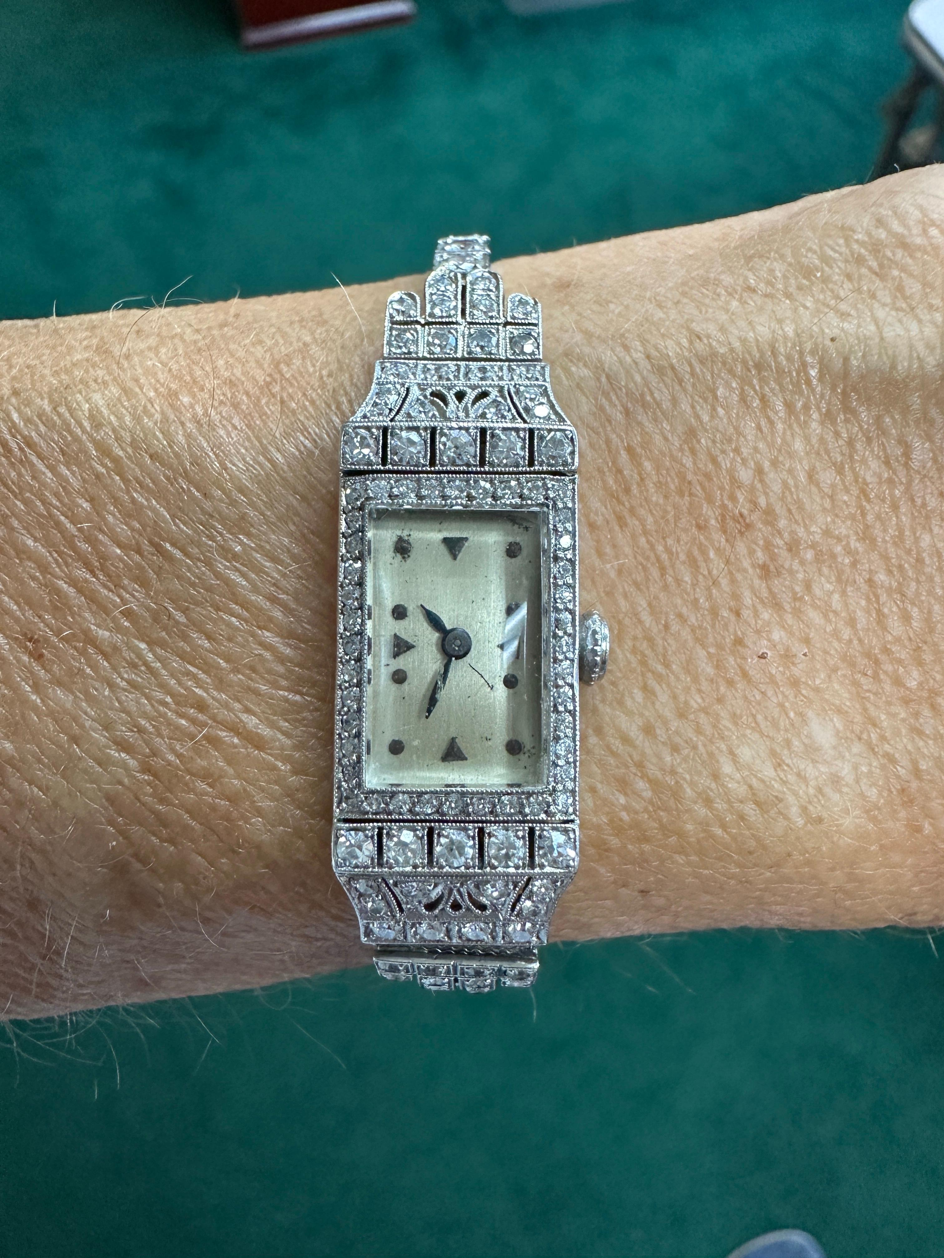 Art Deco Platinum 3.50Ct Diamond Watch VS-F 18-Jewell Manual Wind 11