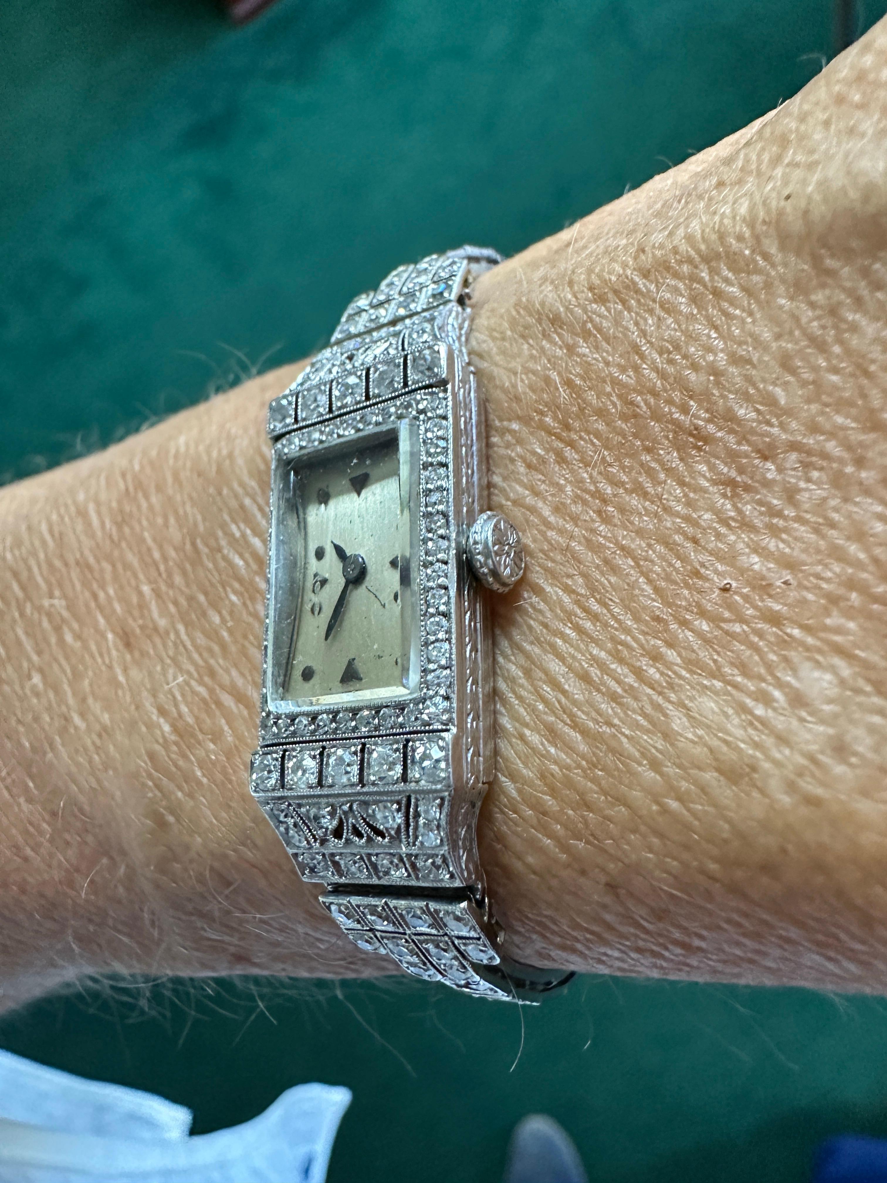 Art Deco Platinum 3.50Ct Diamond Watch VS-F 18-Jewell Manual Wind 14