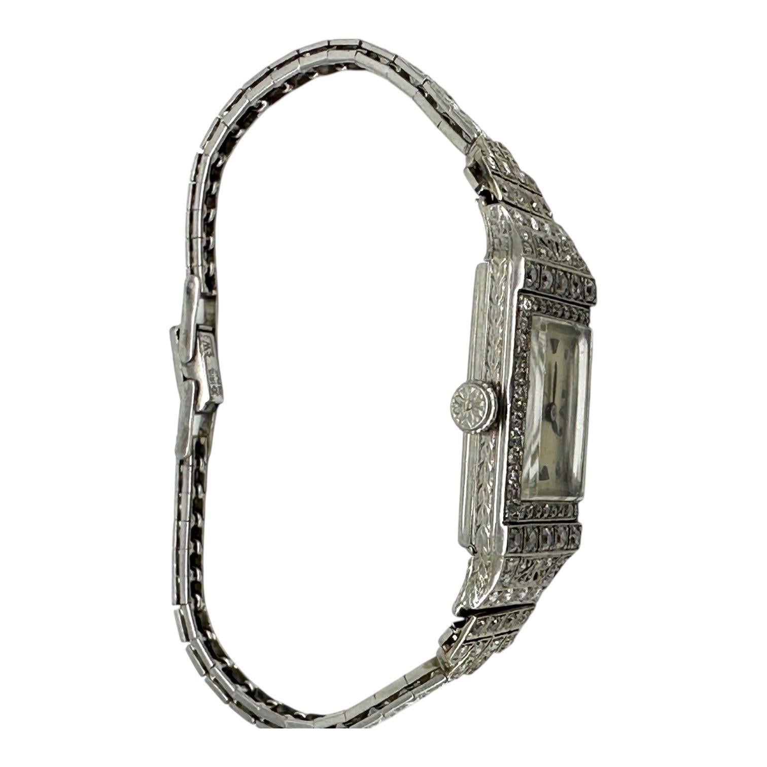 Art déco Art Deco Platinum 3.50Ct Diamond Watch VS-F 18-Jewell Manual Wind