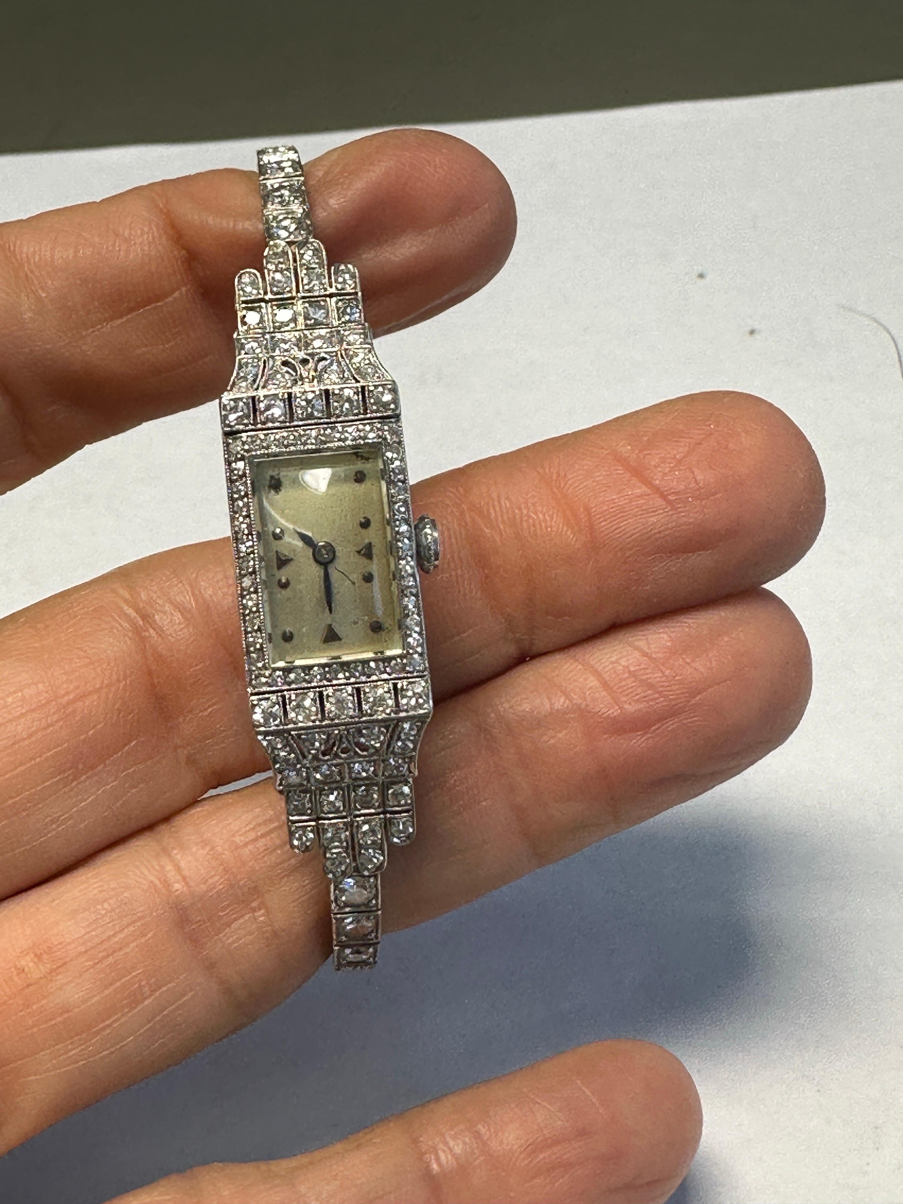Art Deco Platinum 3.50Ct Diamond Watch VS-F 18-Jewell Manual Wind 1