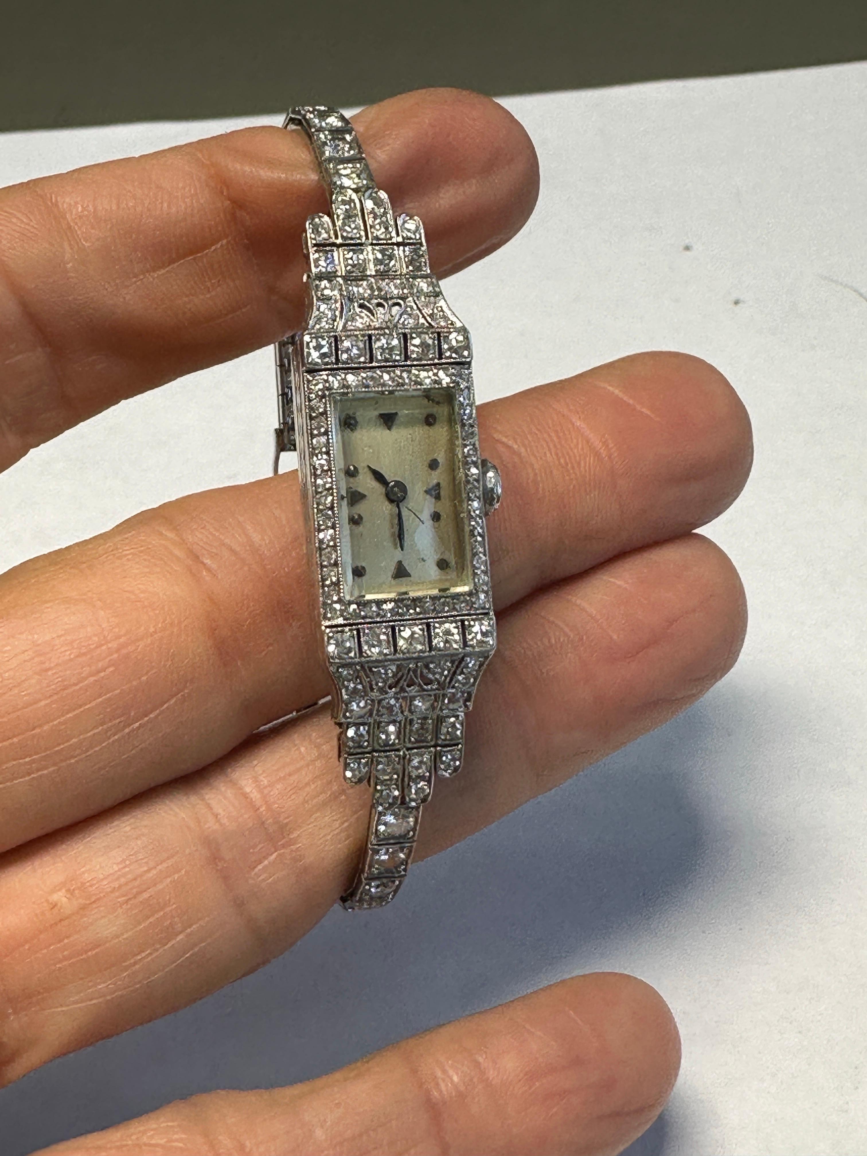 Art Deco Platinum 3.50Ct Diamond Watch VS-F 18-Jewell Manual Wind 2