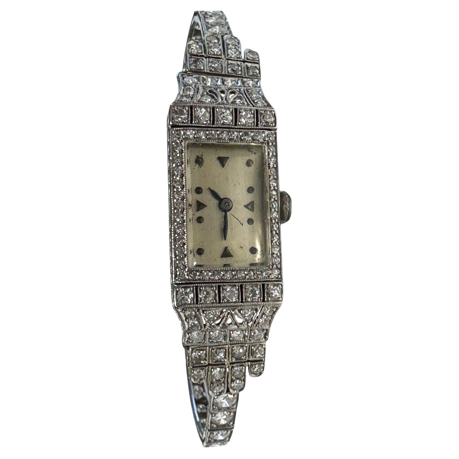 Art Deco Platin 3.50Ct Diamant Uhr VS-F 18-Jewel Handaufzug