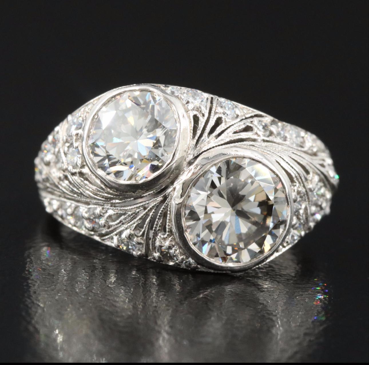 Brilliant Cut Art Deco Platinum 3.54ctw Diamond Ring For Sale