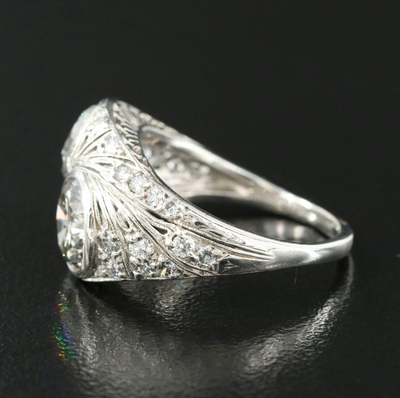 Art Deco Platinum 3.54ctw Diamond Ring In Good Condition For Sale In Addison, TX