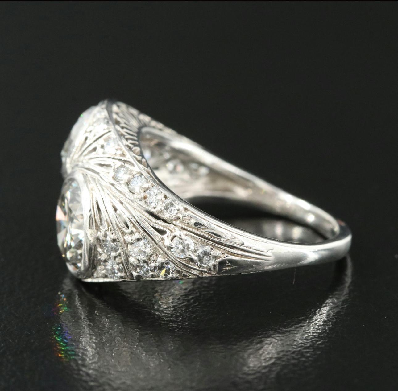 Art Deco Platinum 3.54ctw Diamond Ring For Sale 1