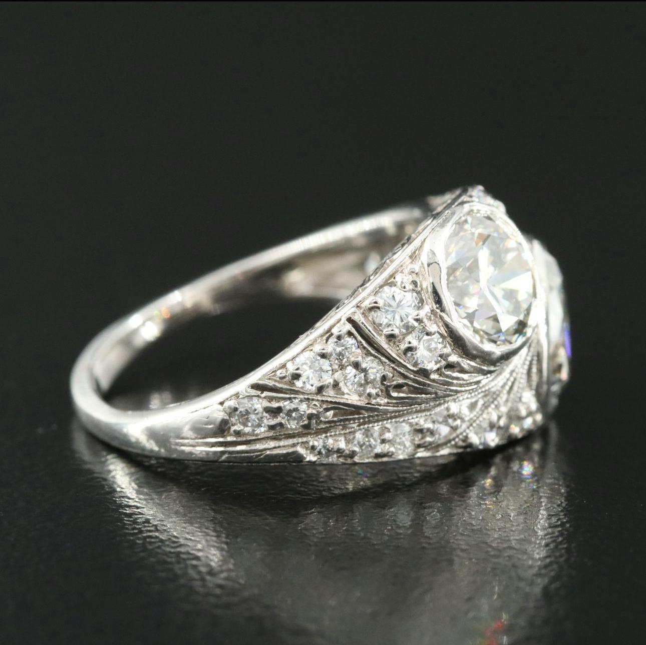 Art Deco Platinum 3.54ctw Diamond Ring For Sale 2