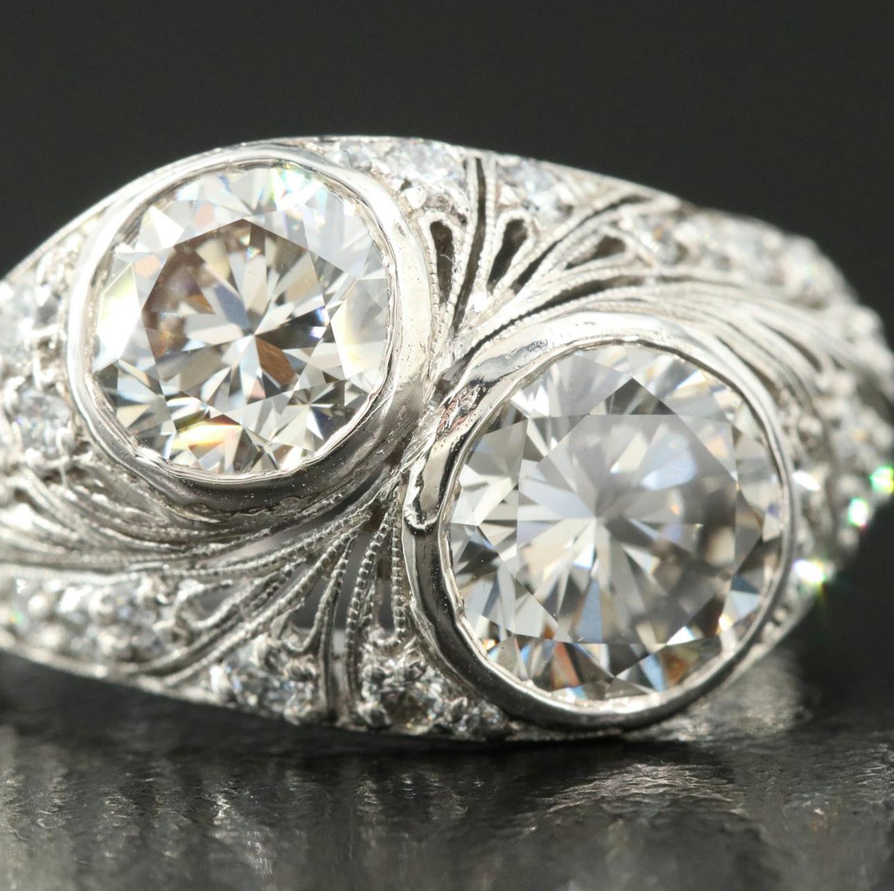 Art Deco Platinum 3.54ctw Diamond Ring For Sale 3