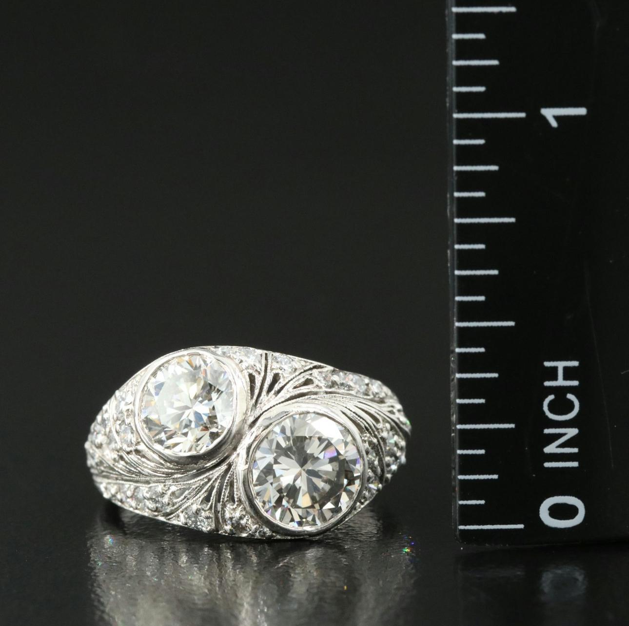 Art Deco Platinum 3.54ctw Diamond Ring For Sale 4