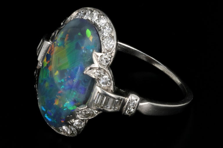 Art Deco Platinum 4 Carat Black Opal and Diamond Ring GIA Certified at ...