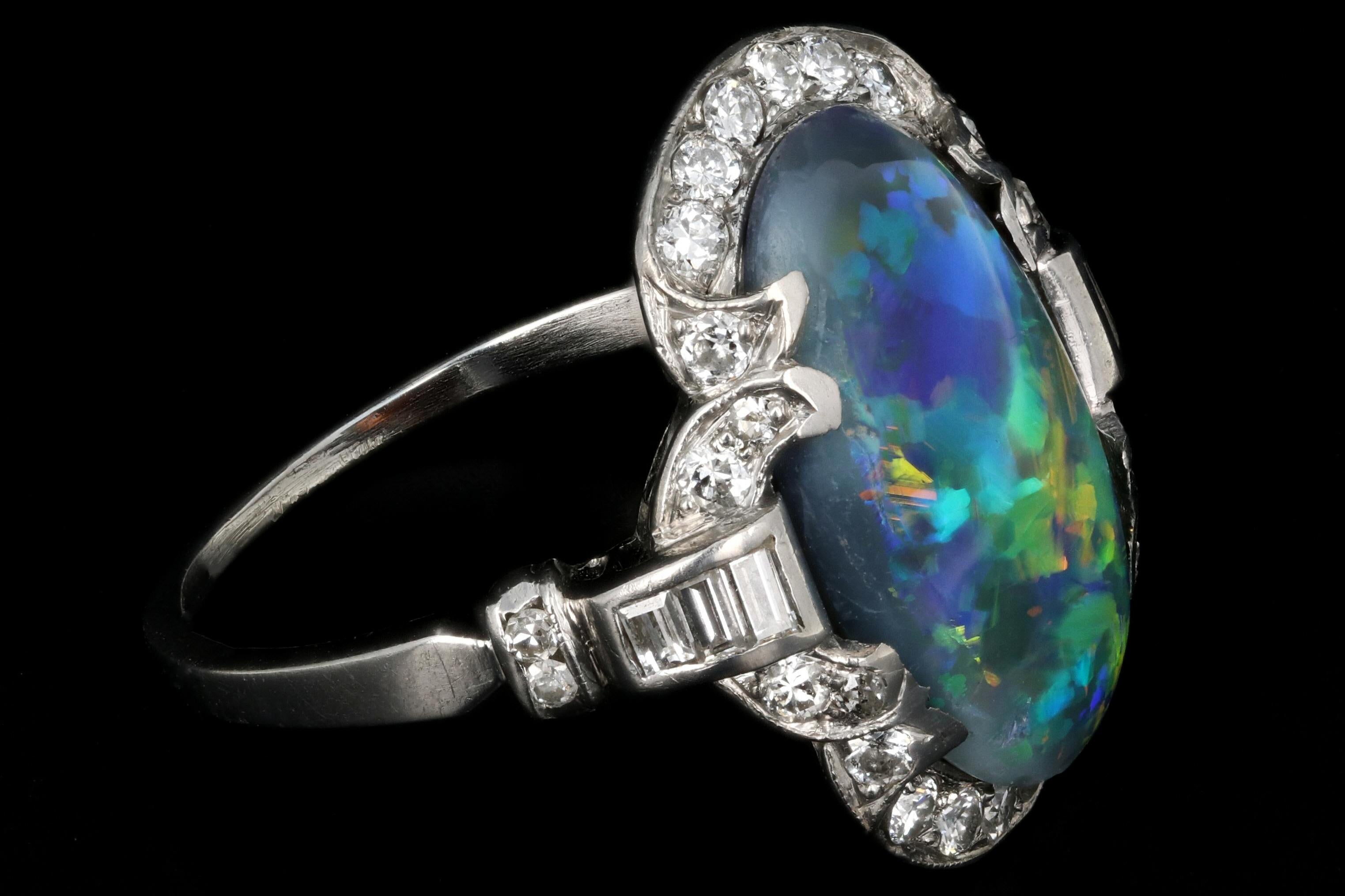 Art Deco Platinum 4 Carat Black Opal and Diamond Ring GIA Certified In Good Condition In Cape May, NJ