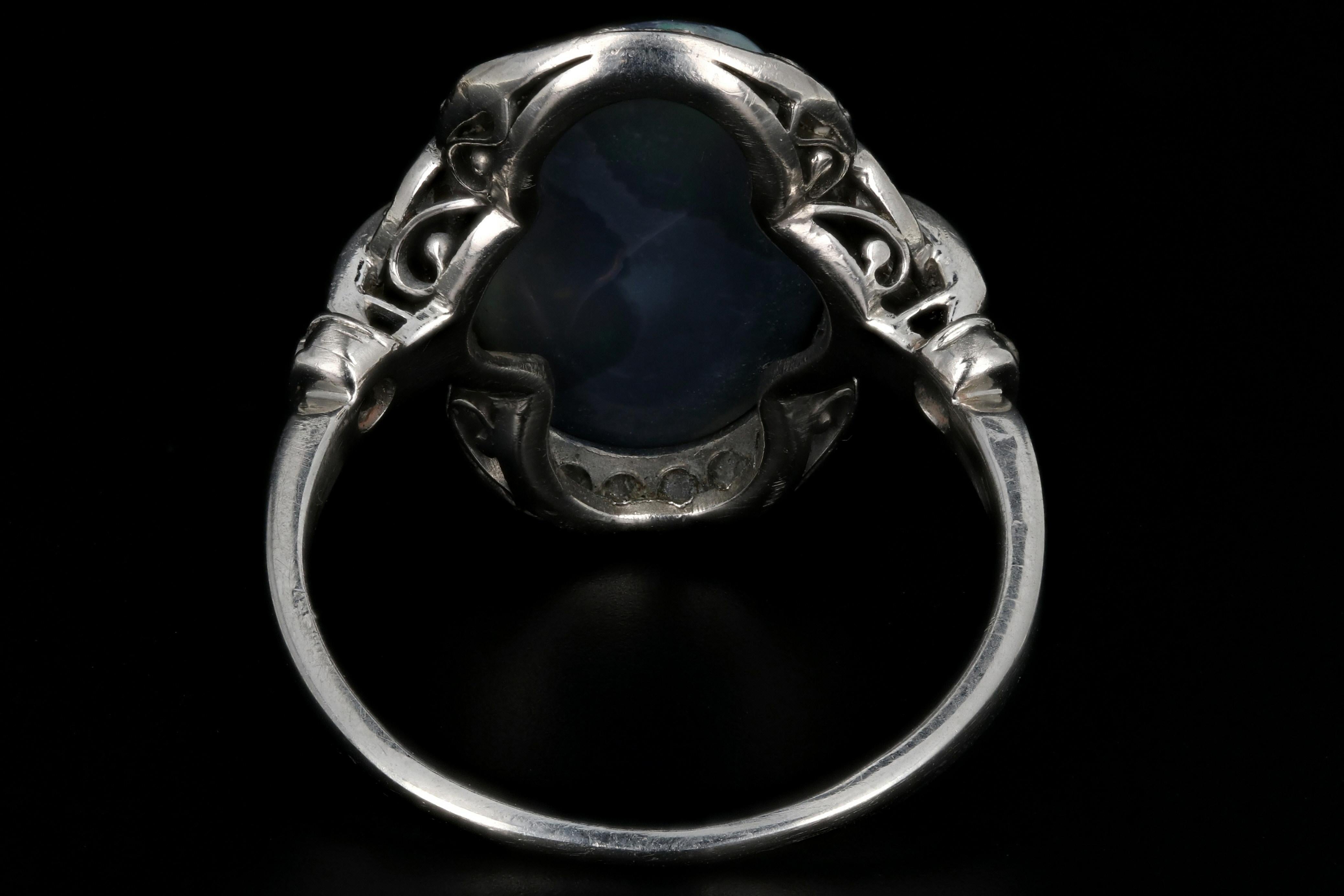 Women's or Men's Art Deco Platinum 4 Carat Black Opal and Diamond Ring GIA Certified