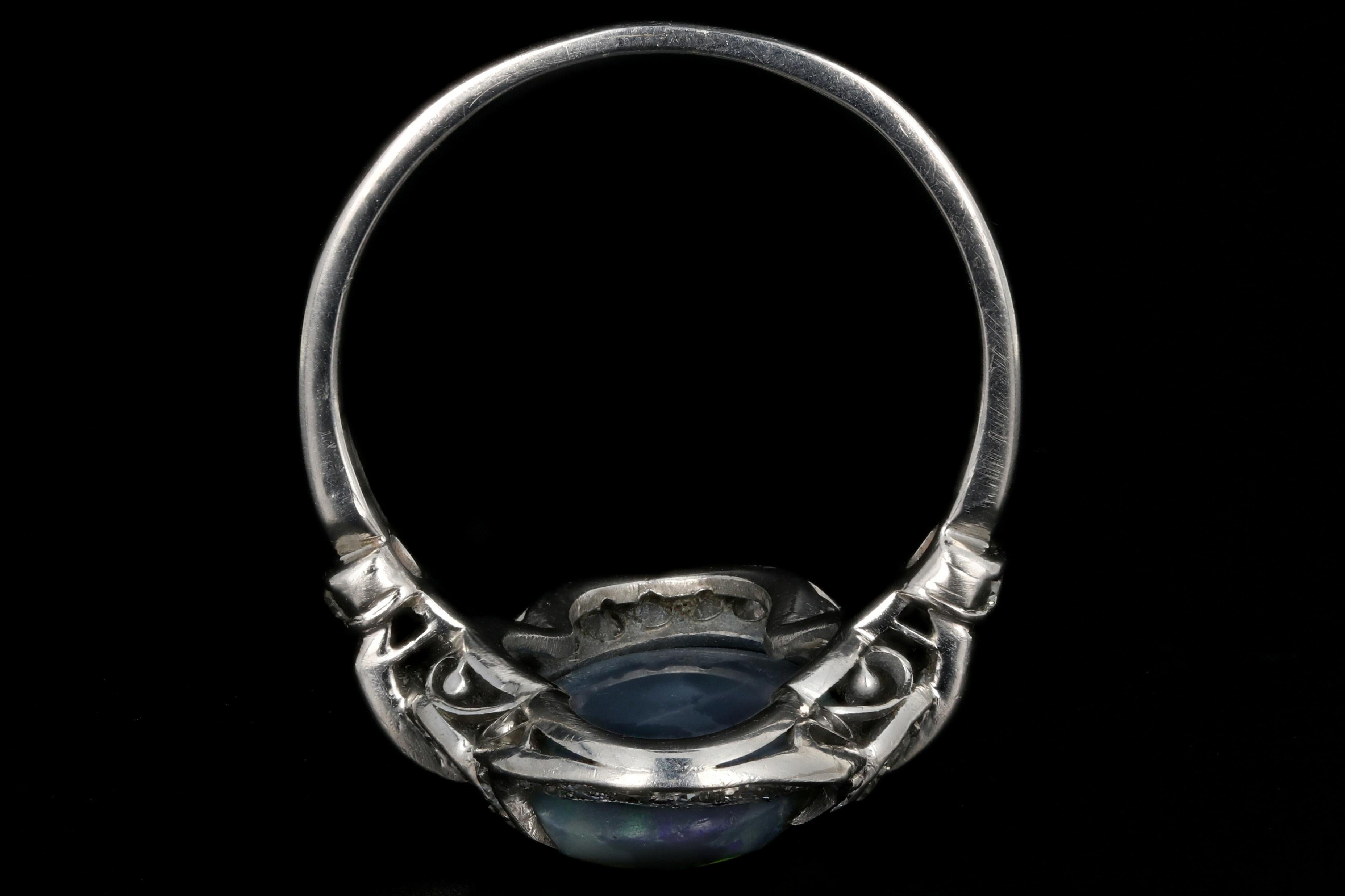 Art Deco Platinum 4 Carat Black Opal and Diamond Ring GIA Certified 1
