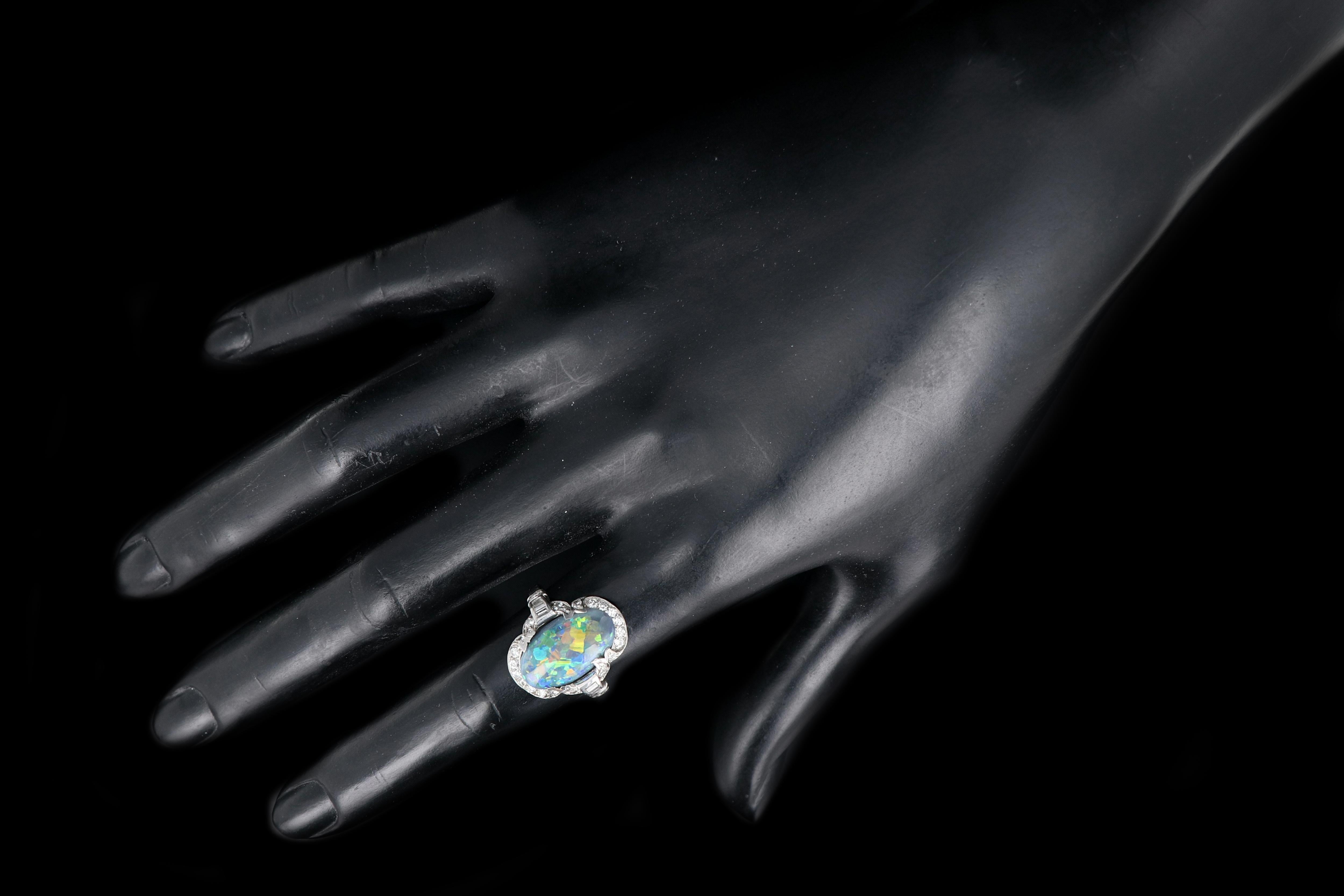 Art Deco Platinum 4 Carat Black Opal and Diamond Ring GIA Certified 3