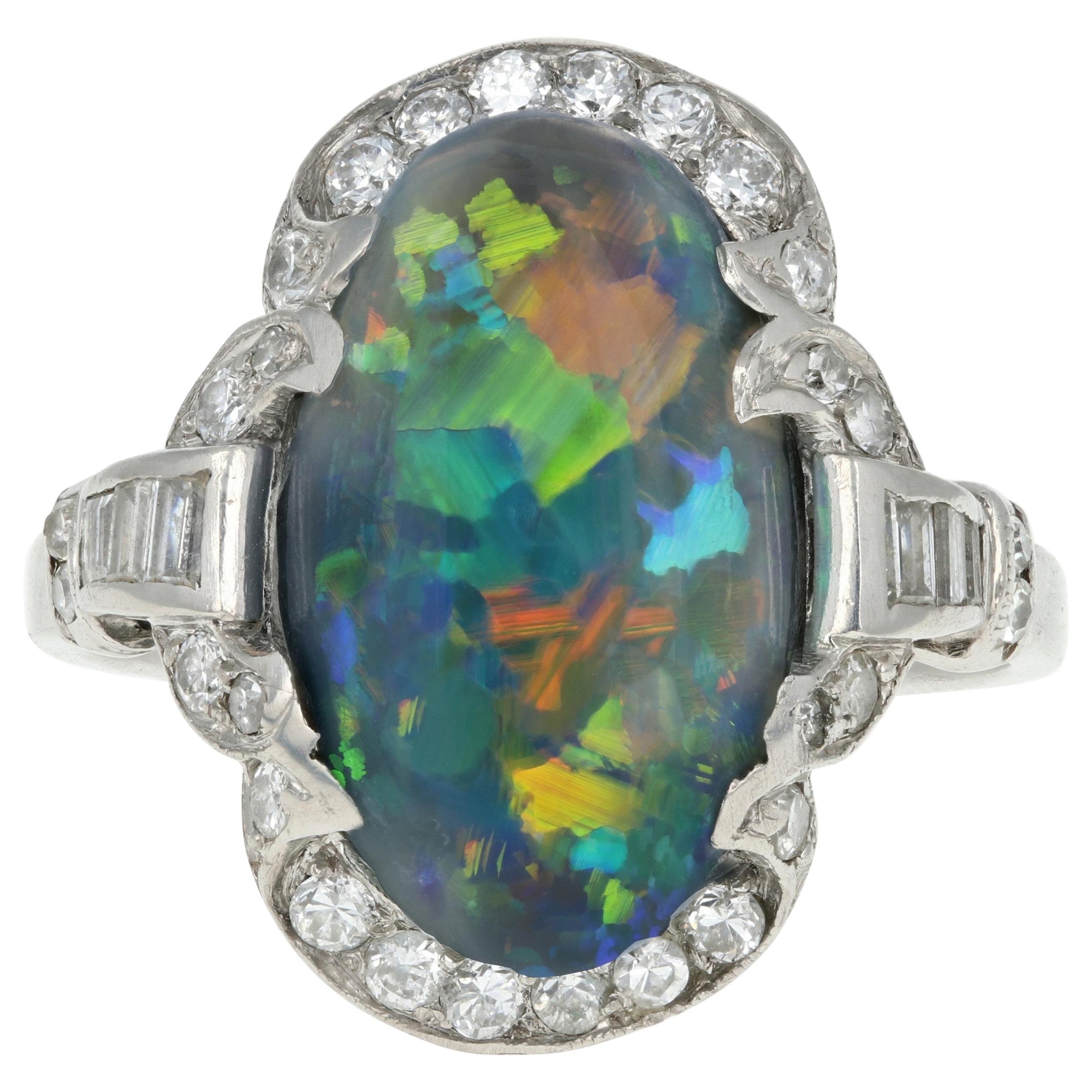 Art Deco Platinum 4 Carat Black Opal and Diamond Ring GIA Certified