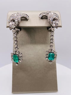 Art Deco Platinum 4.0 Carat Diamond and 2.4 Carat Emerald Earrings