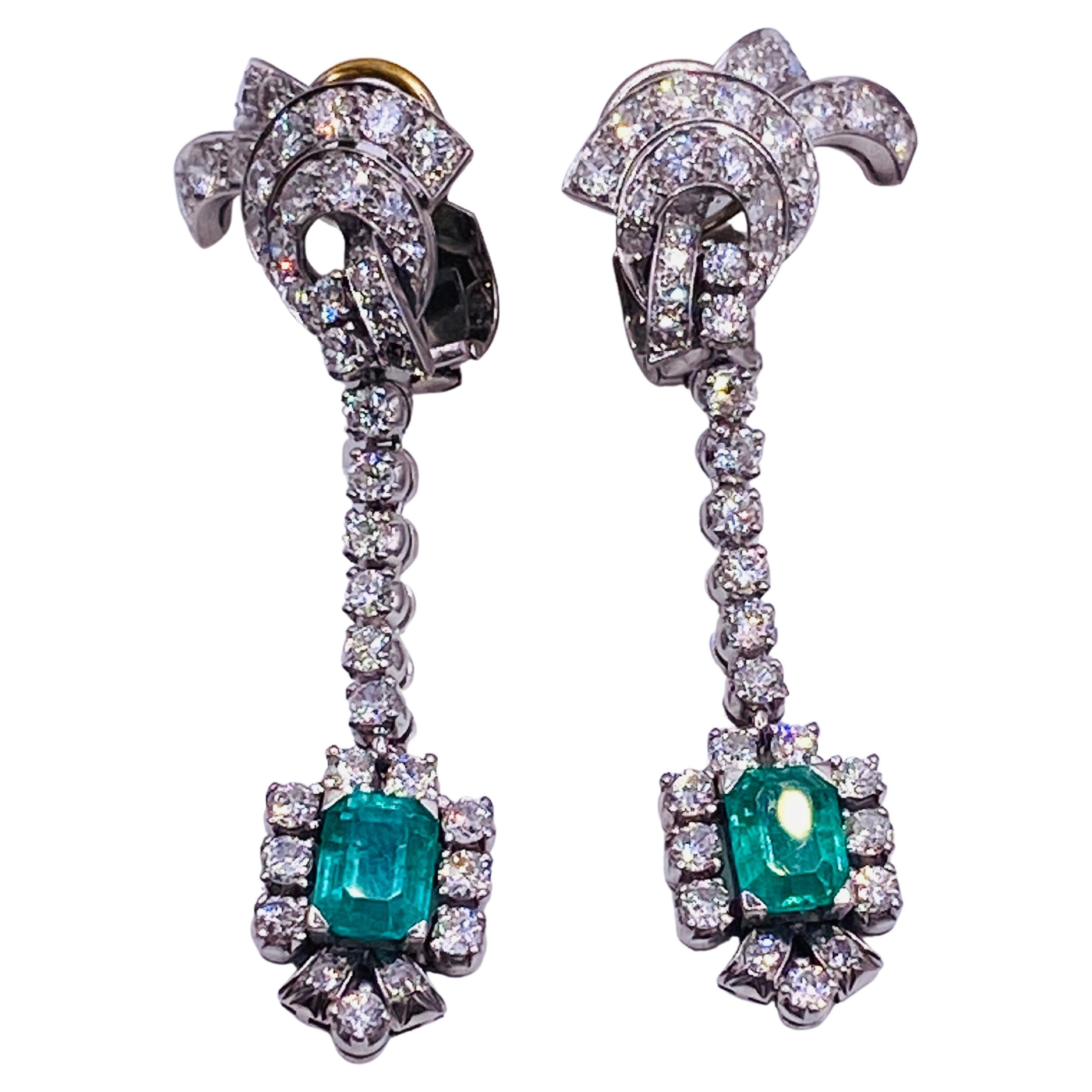 Tiffany Art Deco Emerald and Diamond Earrings at 1stDibs emerald