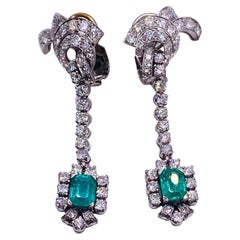 Antique Art Deco Platinum 4.0 Carat Diamond and 2.4 Carat Emerald Earrings