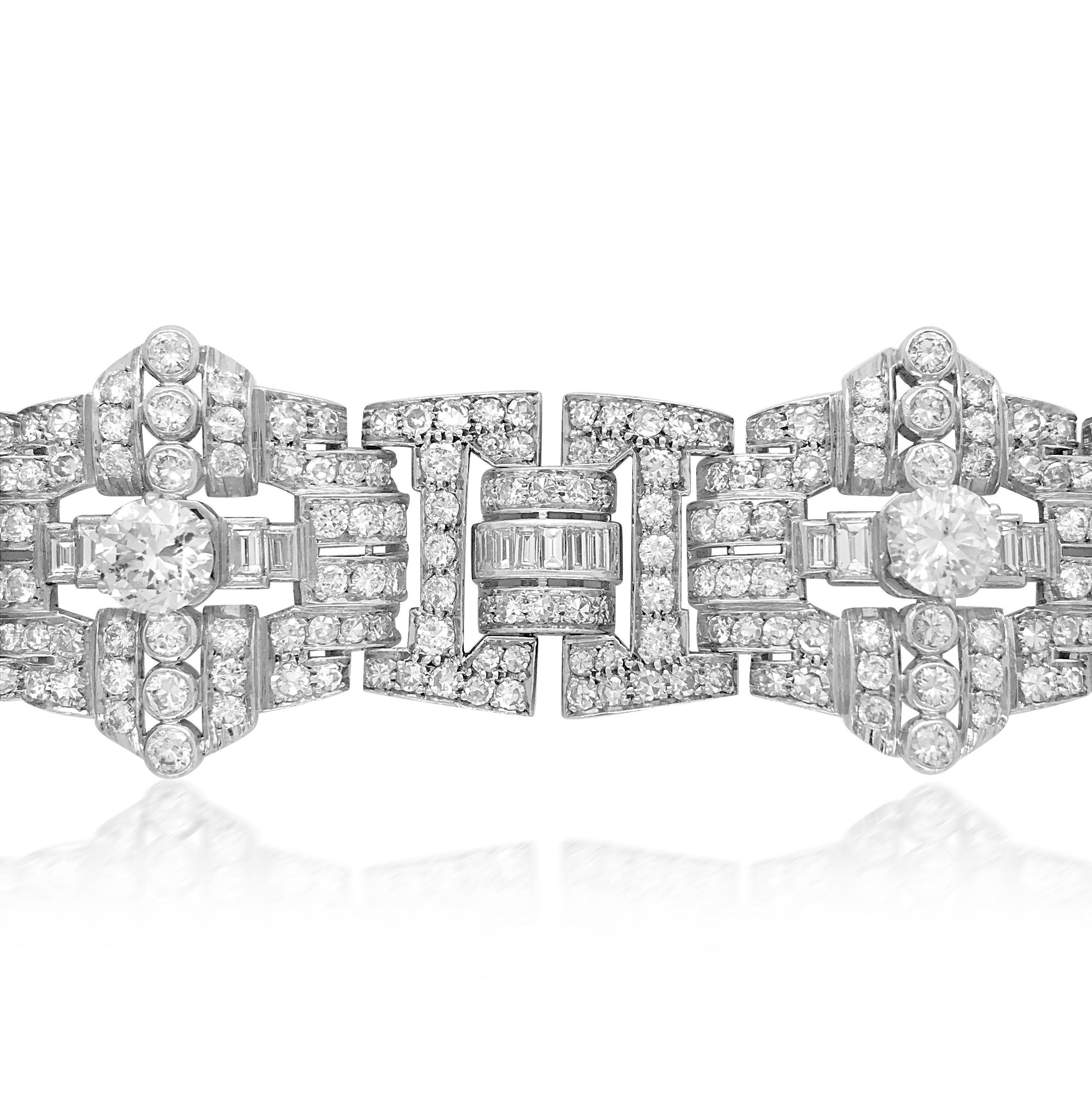 Women's Art Deco Style Platinum 41.2 Carat Diamond Bracelet