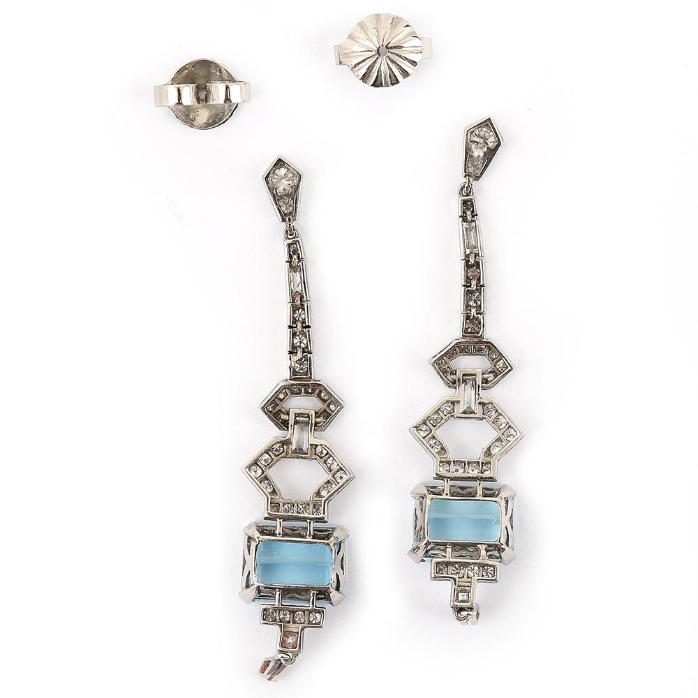 Platinum 4.20ct Aquamarine and 1.30ct Diamond Drop Earrings 2