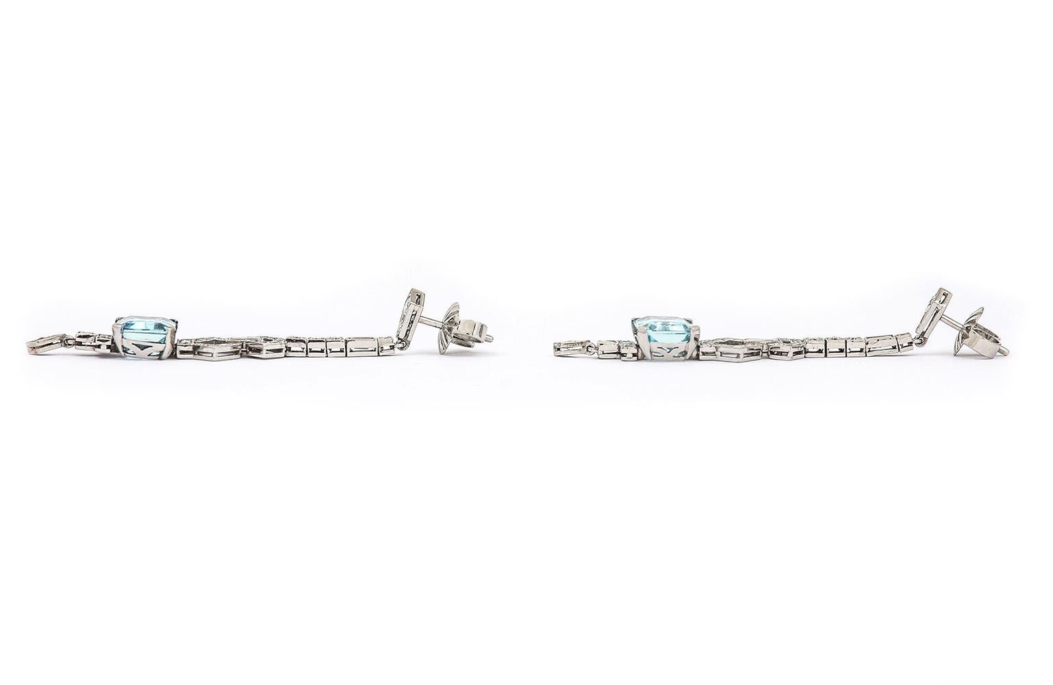 Platinum 4.20ct Aquamarine and 1.30ct Diamond Drop Earrings 3
