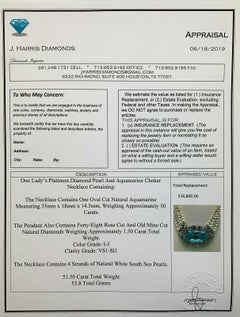 Art Deco Platinum Diamond Pearl Aquamarine Choker Necklace Brooch