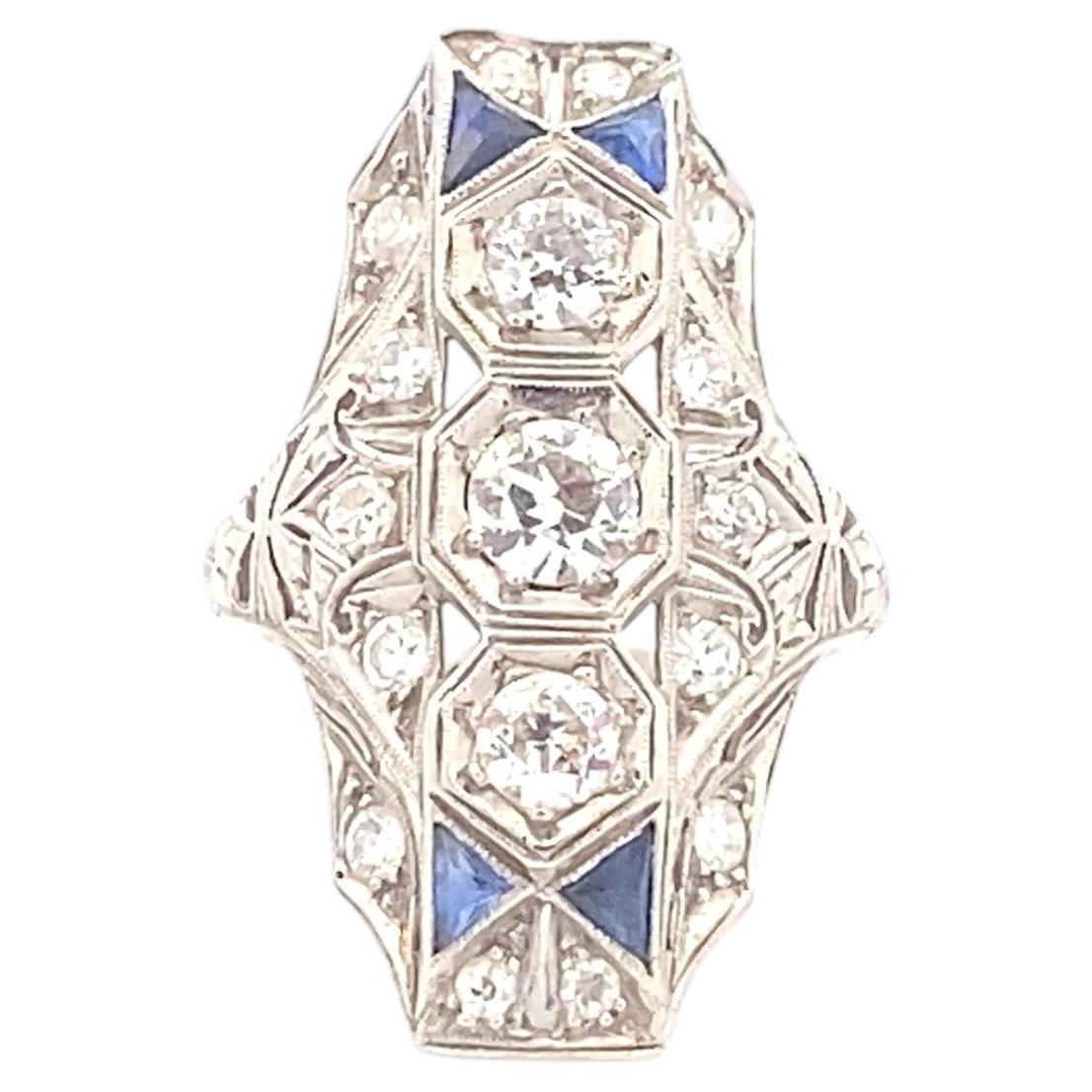 Art Deco Platinum 5.25 Carat Diamond & Sapphire ring