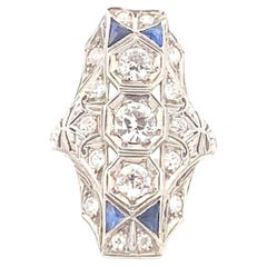 Art Deco Platinum 5.25 Carat Diamond & Sapphire ring