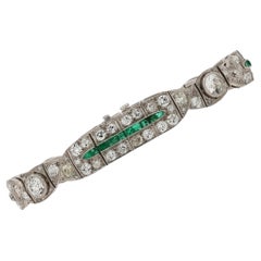 Art Deco Platinum, 6 Carat Diamond and Calibré Emerald Bracelet